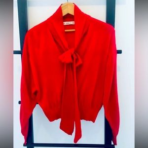 ❤️ Red fine knit sweater with bow ZARA